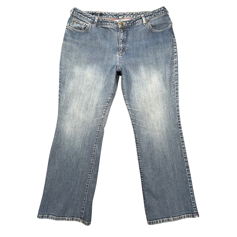 Lands End Blue Mid Rise Distressed Bootcut Denim Jeans Women 18W